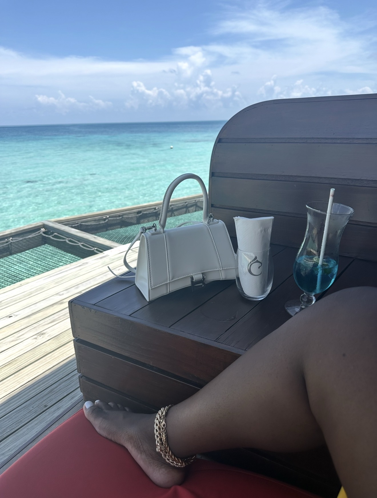 A quiet moment overlooking the water in the Maldives.